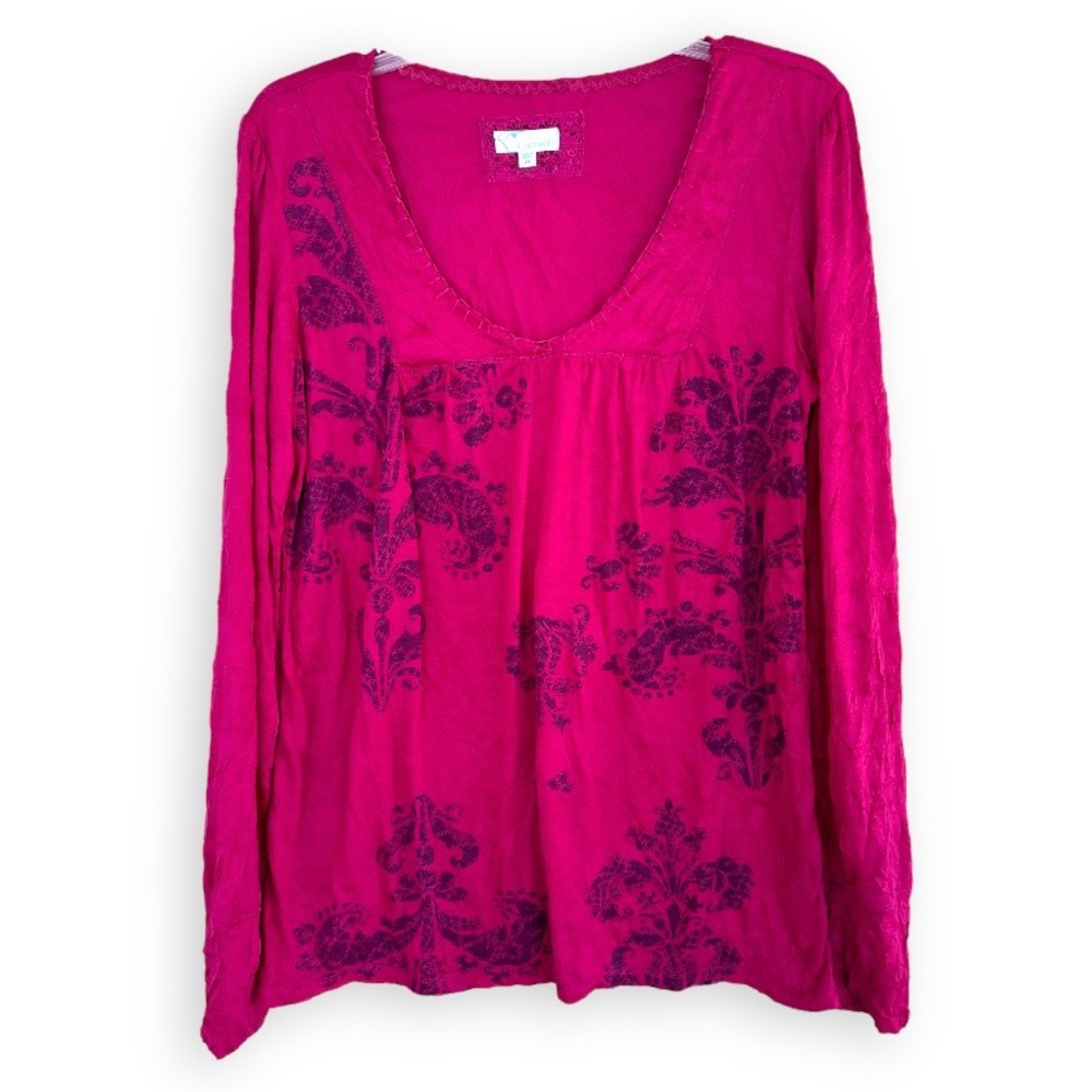 CURRANTS Magenta Crinkled Texture Floral Blouse
